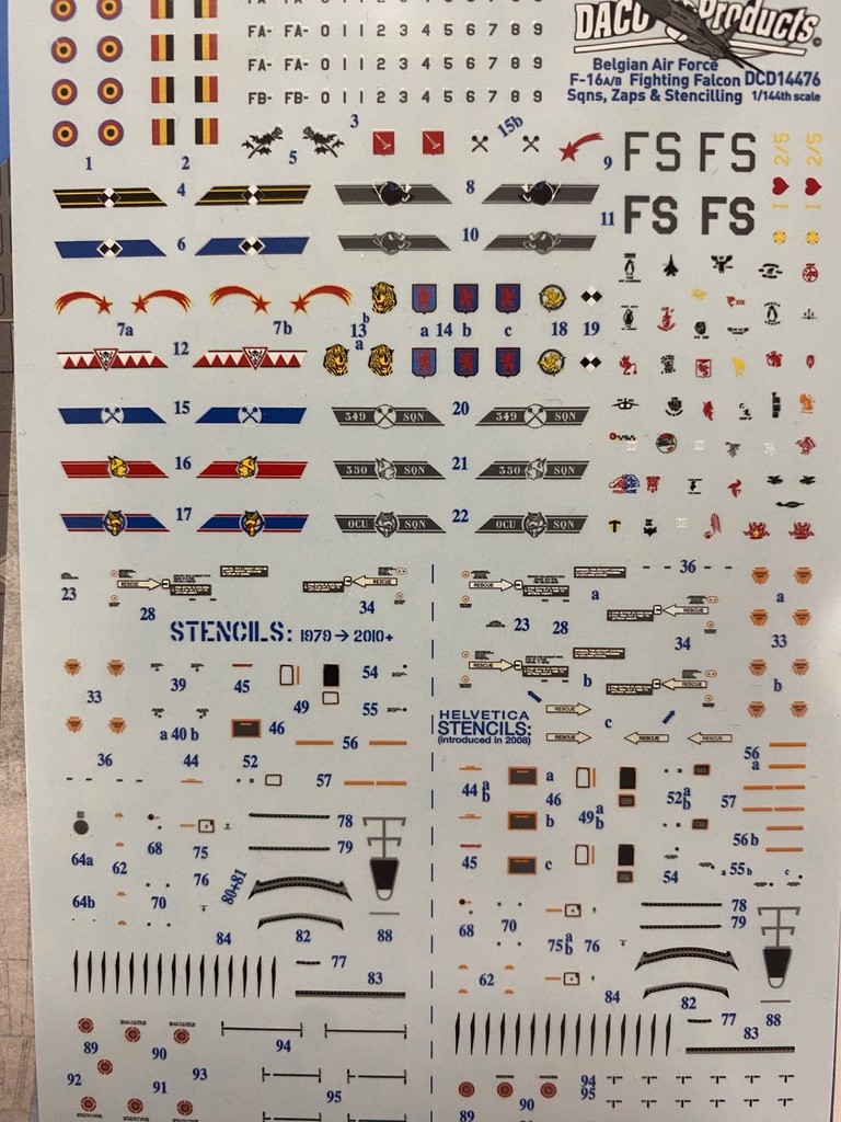 [ DACODCD14476 ] Daco Products F16A/B (MLU) 1980-90's Squadron markings, Stencilling & Zappings