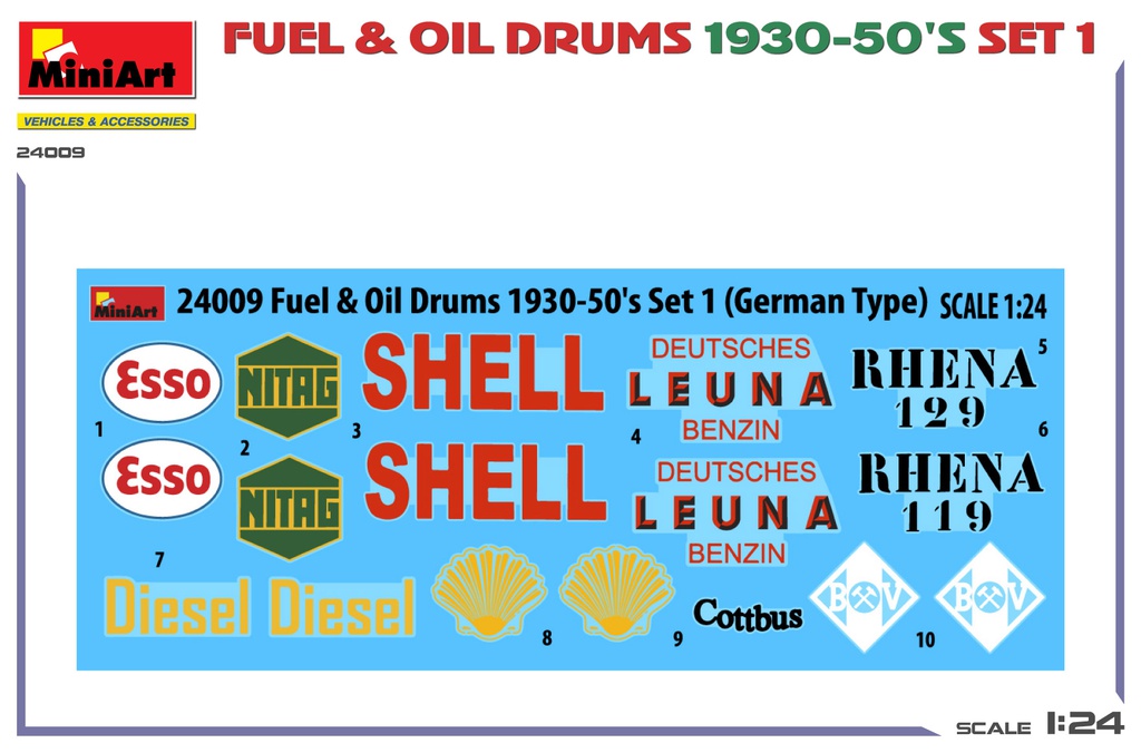 [ MINIART24009 ] Miniart Fuel & Oil Drums 1930-50's Set 1 1/24