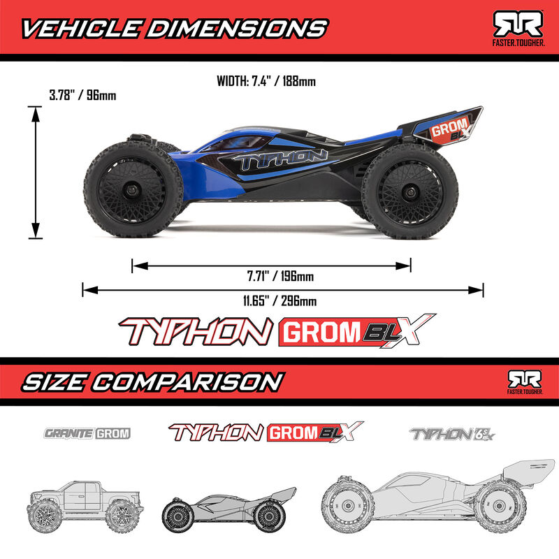 [ ARA2306ST1 ] TYPHON GROM 4x4 223S BLX BRUSHLESS SMALL SCALE BUGGY RTR With DSC, Battery & Charger, Red
