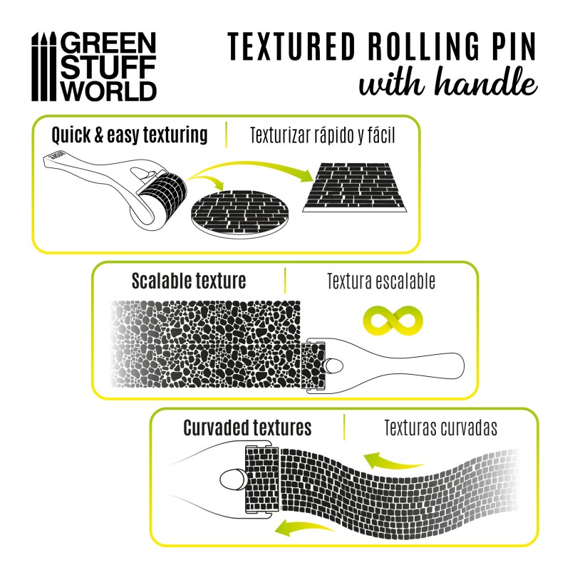 [ GSW10496 ] Green stuf world Rolling pin with Handle - Sett Pavement