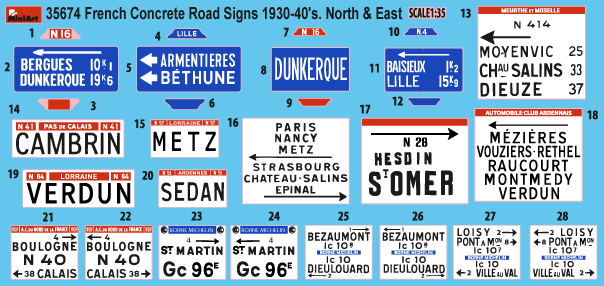 [ MINIART35674 ] Miniart French Concrete Road Signs 1930-40's 1/35
