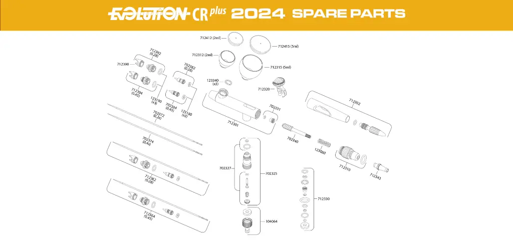 [ HS712364 ] Harder & Steenbeck EVO 2024 0,45mm FineLine Headset met nozzle, naald, luchtkap, afdichtingen