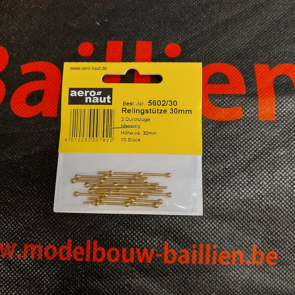 [ AE5603-30 ]aeronaut relingpaaltjes 30 mm 3 gaatjes 10st