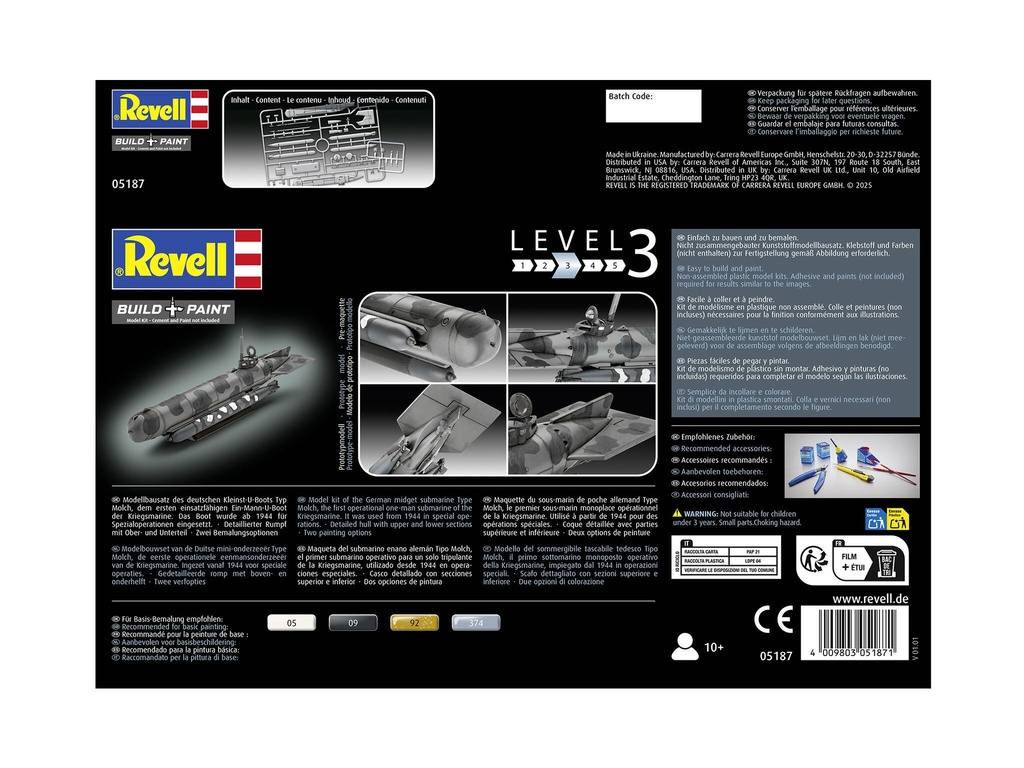 [ RE05187 ] Revell German Midget Submarine Type Molch 1/72