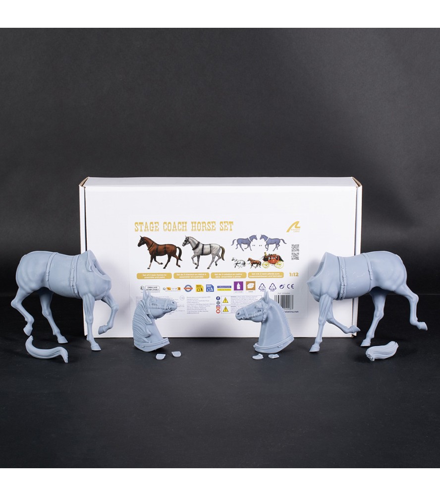 [ AL20345H ] Artesania Latina Set of 2 Resin Horses for StageCoach - 1:12 scale