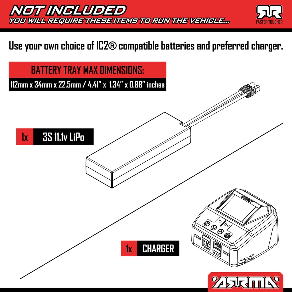 [ ARA2508T1 ] 1/16 MINI KRATON 3S DSC 4X4 RTR Brushless Speed Truck, Black/Red - PRE-ORDER