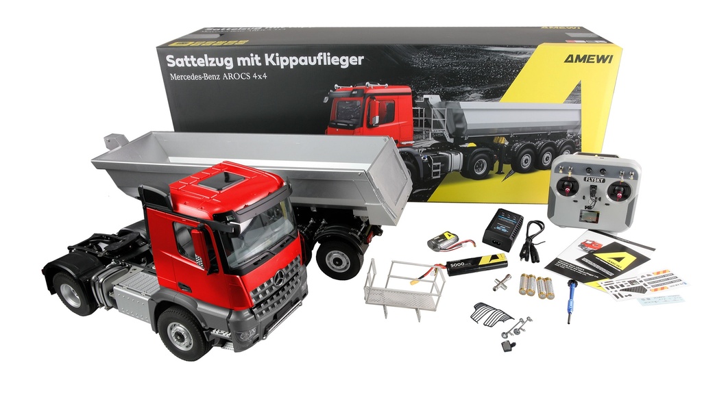 [ AMEWI22695 ] Amewi Mercedes-Benz Arocs Tipper Semi-Trailer Truck 4x4 1/14 RTR red