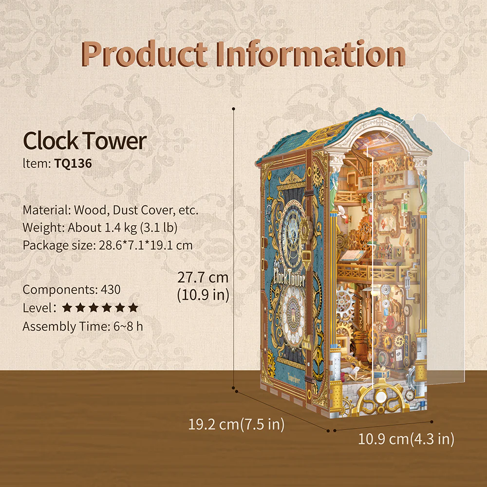[ TONETQ136 ] Tonecheer 3D Puzzle Book Nook Kit Clock Tower