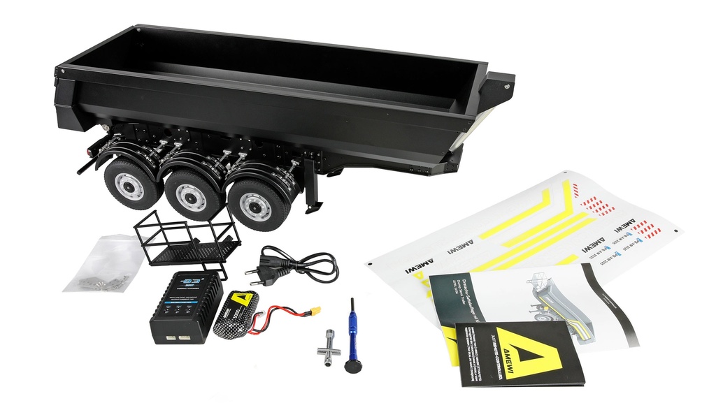 [ AMEWI22736 ] Amewi Three-Axle Semi-Trailer with Metal Dump Body 1:14 black