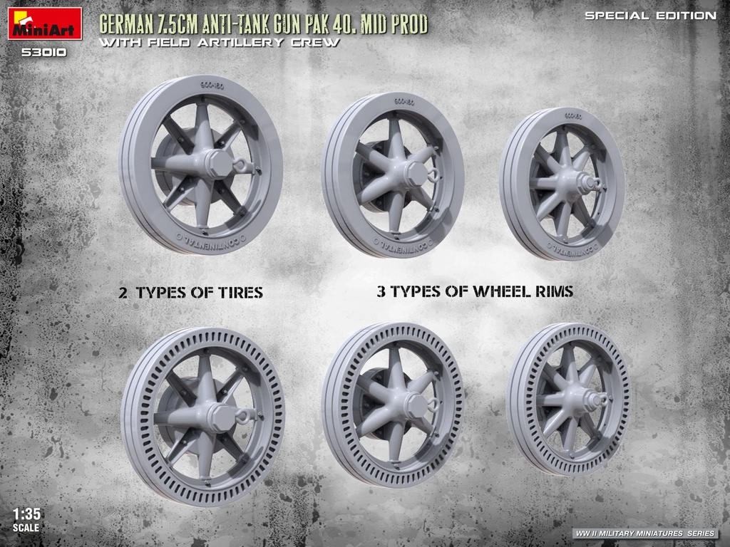 [ MINIART53010 ] German 7.5cm anti-tank gun pak 40. mid pro with artillery crew 1/35