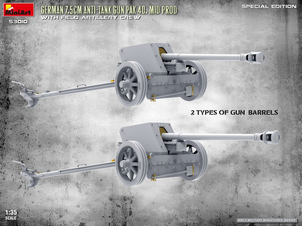 [ MINIART53010 ] German 7.5cm anti-tank gun pak 40. mid pro with artillery crew 1/35