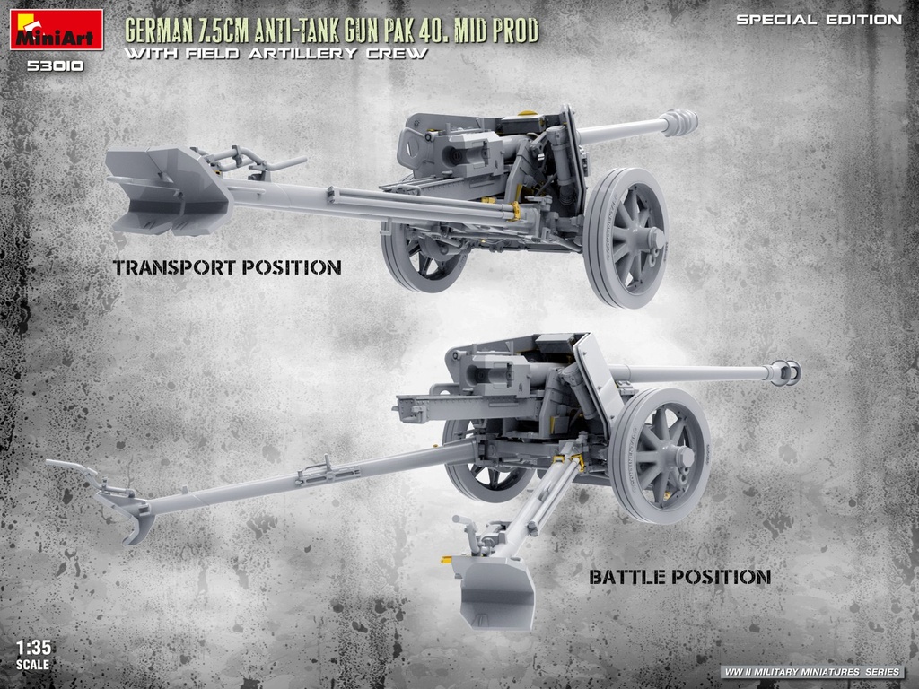 [ MINIART53010 ] German 7.5cm anti-tank gun pak 40. mid pro with artillery crew 1/35