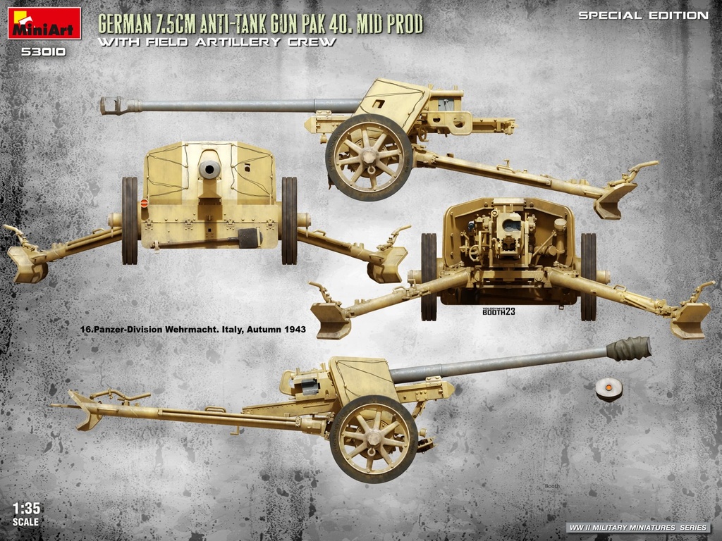[ MINIART53010 ] German 7.5cm anti-tank gun pak 40. mid pro with artillery crew 1/35