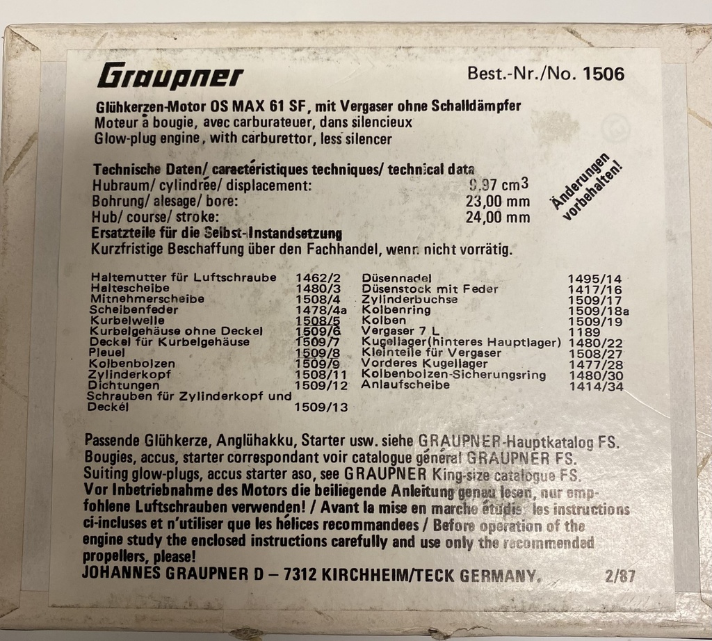 [ G1506 ] Graupner OS MAX 61 SF PROMO Normaal €245