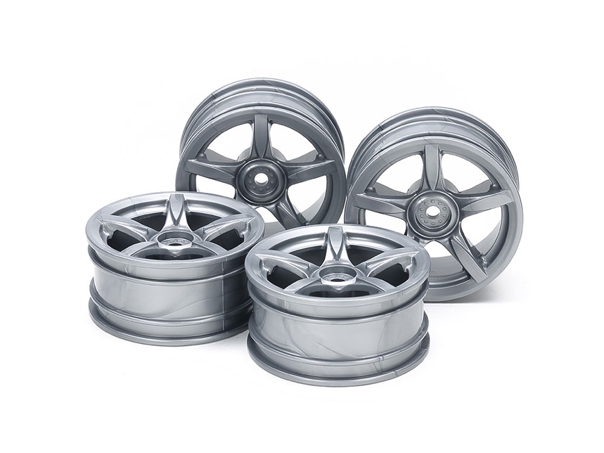 [ T51071 ] Tamiya Arched 5-Spoke Wheel set (silver 26mm /+2) 4st