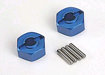 [ TRX-1654X ] Traxxas Wheel hubs, hex (blue-anodized, lightweight aluminum) (2)/ axle pins(2) 