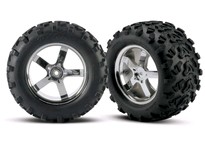 [ TRX-4973R  Traxxas] Tires & wheels, assembled, glued (Hurricane chrome wheels, Maxx tires (6.3" outer diameter), foam inserts) (2) (fits Revo/Maxx series) 