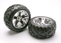 [ TRX-5576R ] Traxxas Tires &amp; wheels, assembled, glued (All-Star chrome wheels, Anaconda tires, foam inserts) (nitro rear/ electric front) (1 left, 1 right) -TRX5576R