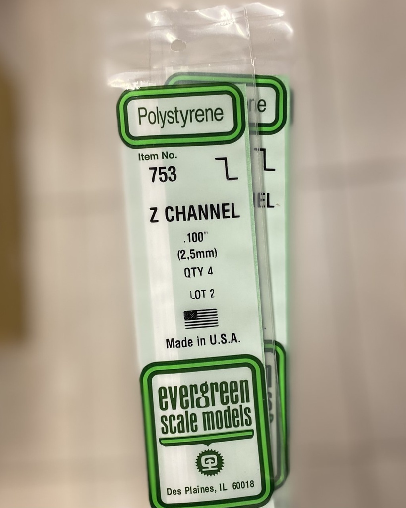 [ EG753 ] Evergreen EG Z Channel 2,5 x 1,3 mm (4s.)