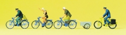 [ PRE10507 ] Preiser cyclistes et relmorque de vélo  1/87 HO