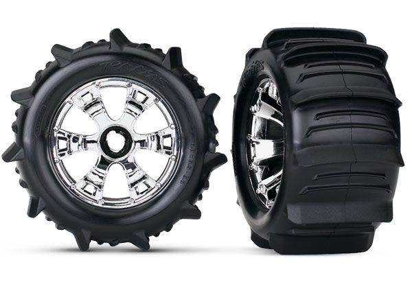[ TRX-5672 ] Traxxas Paddle tires & wheels glued chrome