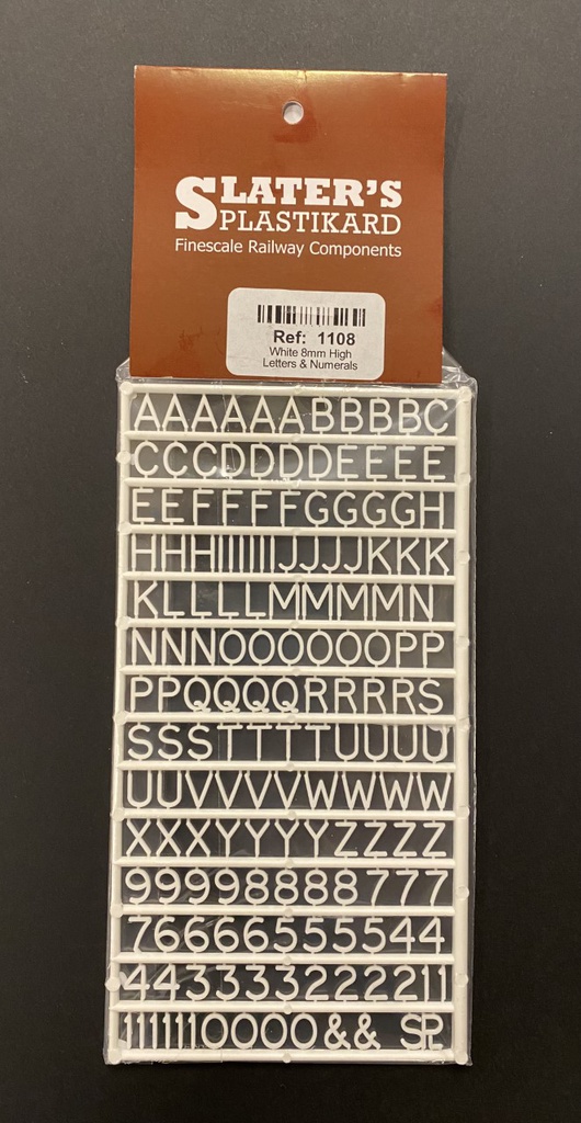 [ SL-1108 ] Slater's Plastikard 8mm lettering and numbers