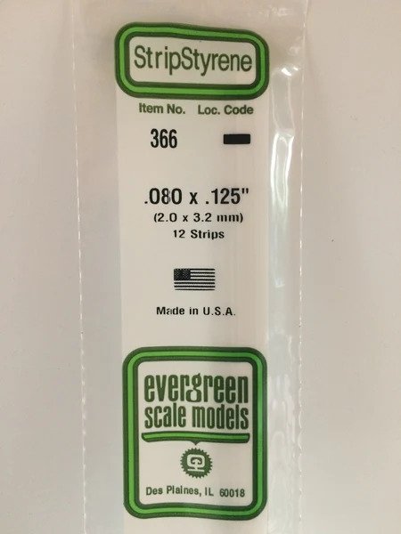 [ EG366 ] Evergreen styrene strip   2,0x3,2x610mm (12s.)