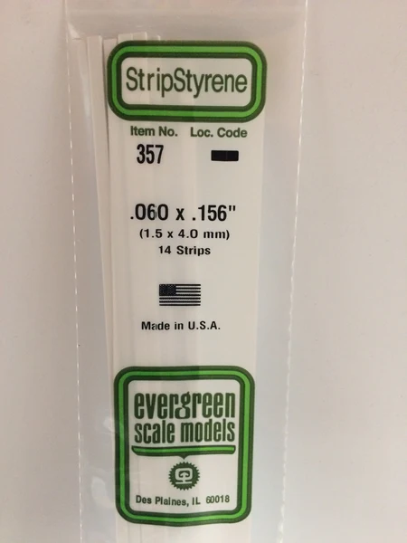 [ EG357 ] Evergreen profilés carrés en styrène 1,5x 4,0x610 mm (14s.)
