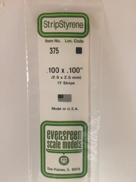 [ EG375 ] Evergreen styrene vierkant profiel 2,5 x 2,5 x 610 mm (12s.)