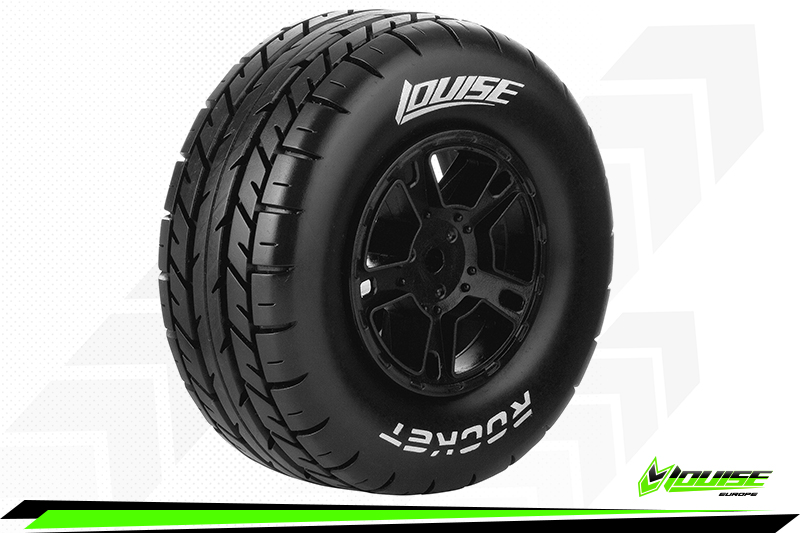 [ PROLR-T3154SBTF ] Louise rc Rocket short course tires soft mounted on black rim 12mm hex