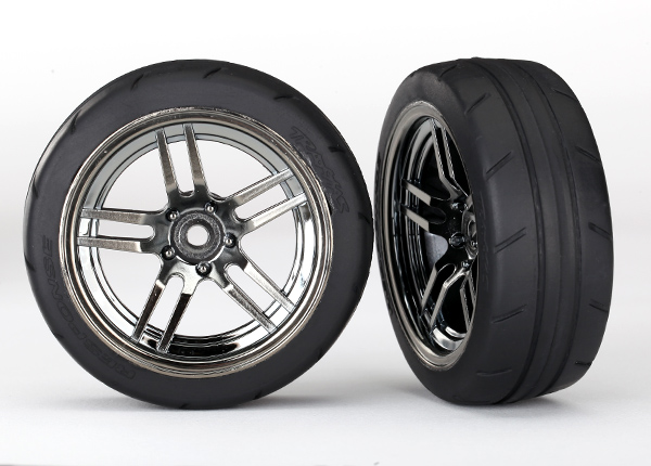 [ TRX-8373 ] Traxxas Tires & wheels, glued, (split spke black wheels, 1.9" response tires) front (2) - TRX8373