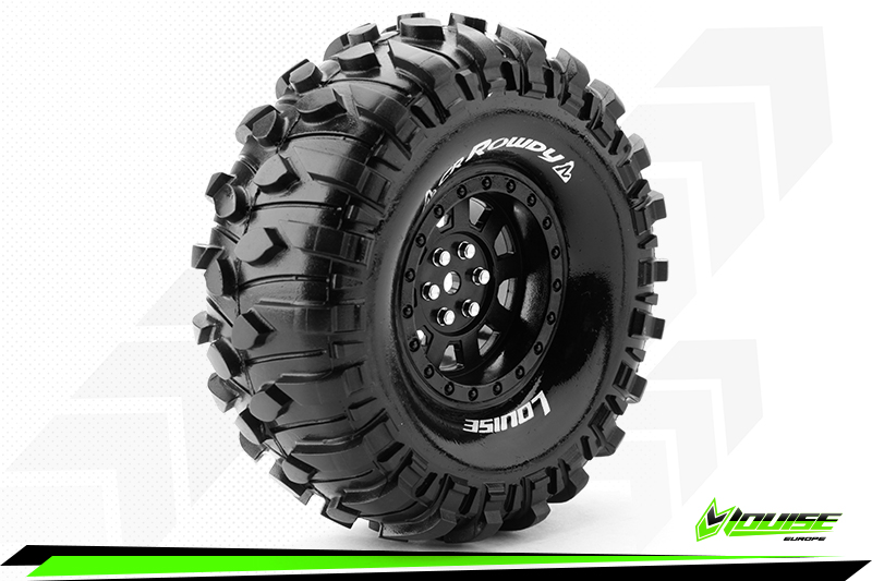 [ PROLR-T3233VB ] CR-ROWDY - Crawler Banden Set - Verlijmd - Super Soft - 1.9" Velgen Zwart - Hex 12mm