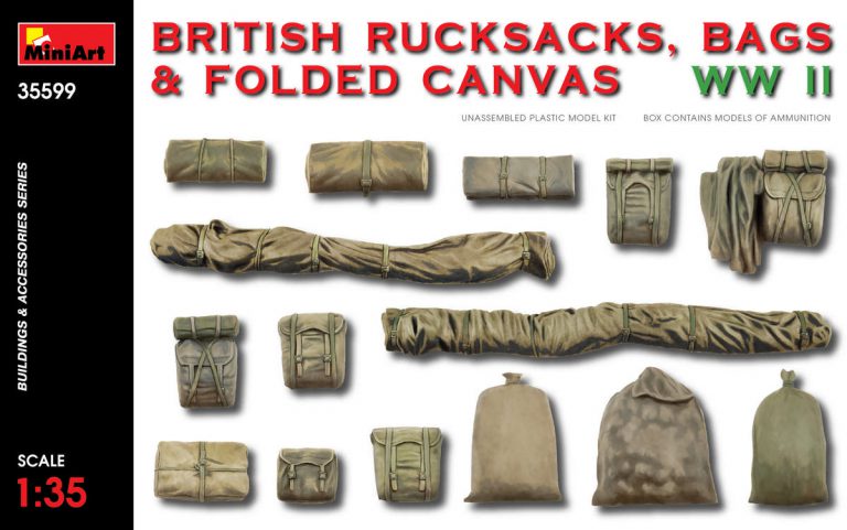 [ MINIART35599 ] British rucksacks, bags & folded canvas wwII 1/35