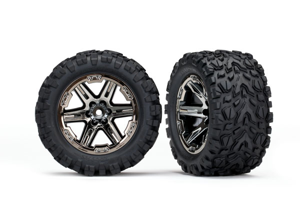 [ TRX-6773X ] Traxxas Tires & wheels, assembled, glued (2.8) RXT black chrome wheels, talon extreme-TRX6773X