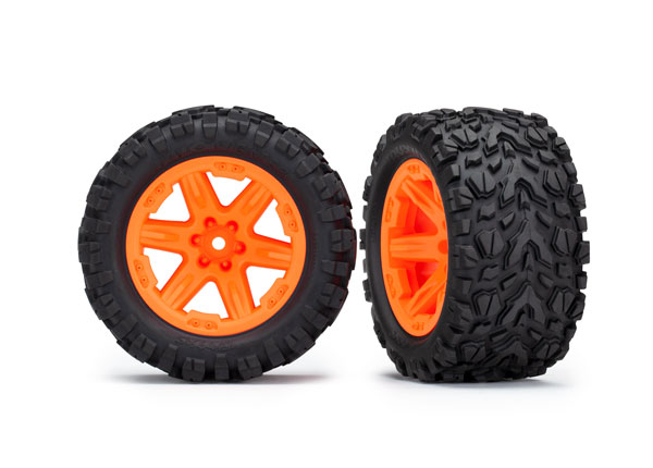[ TRX-6774A ] Traxxas Tires &amp; wheels, assembled, glued (2.8) rustler orange wheels 4x4, talon extreme, rear