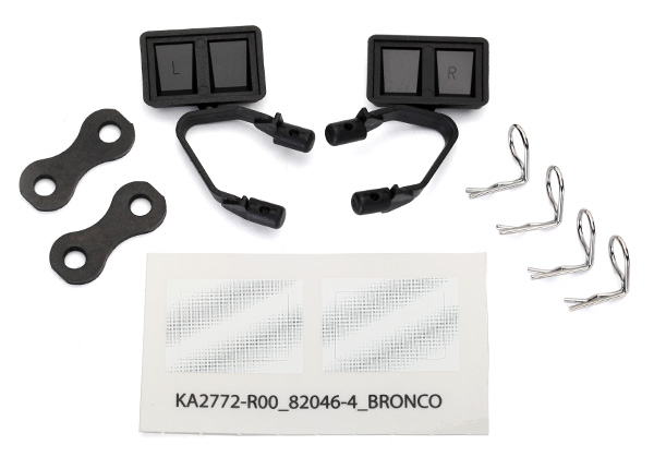 [ TRX-8073 ] Traxxas Mirrors, side, black (left & right)/retainers (2) body clips (4) - TRX8073