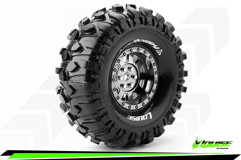 [ PROLR-T3233VBC ] Louise RC - CR-ROWDY 1/10 crawler banden set-verlijmd op velg-1.9 velgen zwart chroom hex 12mm
