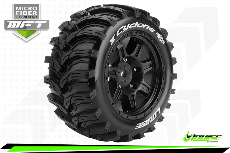 [ PROLR-T3298B ] Louise RC - X-CYCLONE - X-Maxx Banden Verlijmd op Zwarte Velg - Hex 24mm - 1 paar