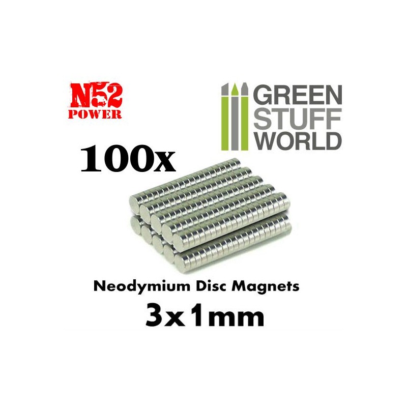 [ GSW9263 ] Green stuff world neodymium magnets 3x1mm (100 stuks)