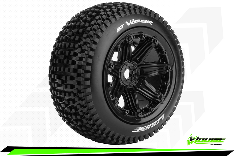 [ PROLR-T3289B ] Louise RC - ST-VIPER - 1/8 Stadium Truck Tire Set - 3.8 Bead-lock rims - Hex 17mm