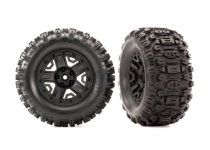 [ TRX-6792 ] Traxxas tires & wheels glued rustler 4x4 black wheels sledgehammer-TRX6792 