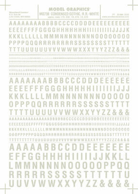 [ WOODLANDMG-738 ] Woodland Dry Transfer Decals letters condensed gothic RR  White