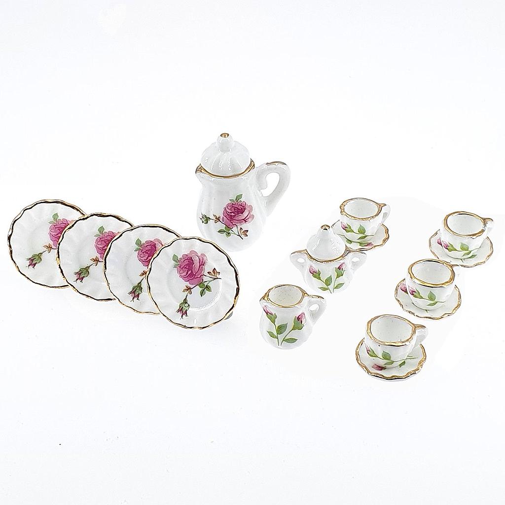 [ MM15175 ] Mini Mundus Koffieservies Rozendecor porselein 15-delig