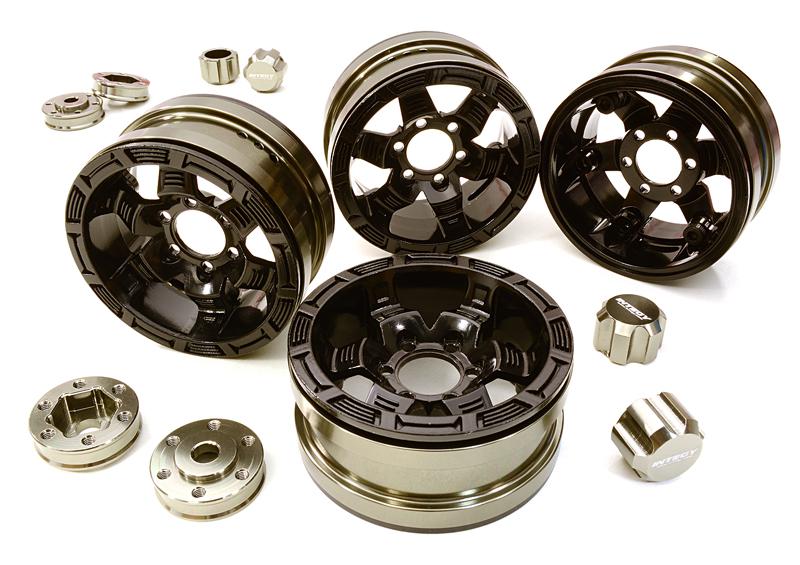 [ INC26877GREY ] Integy Billet Machined 6 Spoke Wheels w/ 6 Bolt S-Adapters for Most 1.9 Scale Crawler