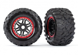 [ TRX-8972R ] Traxxas Tires &amp; wheels, assembled, glued (black, red beadlock style wheels, Maxx® MT tires, foam inserts) (2) (17mm splined) (TSM® rated) - TRX8972R
