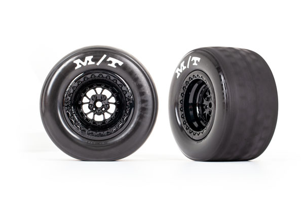 [ TRX-9475 ] Traxxas  Tires & wheels, assembled, glued (Weld gloss black wheels, tires, foam inserts) (rear) (2) - TRX9475