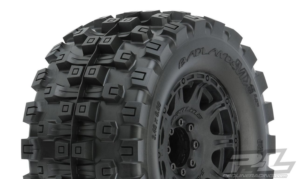 [ PR10166-10 ] Proline Badlands MX38 HP 3.8" All Terrain BELTED Tires Mounted on Raid Black 8x32 Removable Hex Wheels (2) for 17mm MT Front or Rear