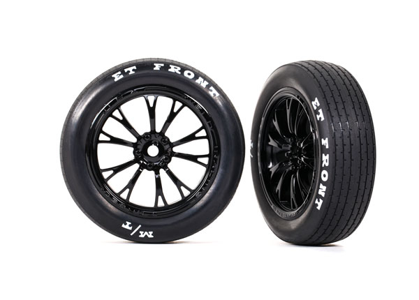 [ TRX-9474 ] Traxxas Tires & wheels, assembled, glued (Weld gloss black wheels, tires, foam inserts) (front) (2) - TRX9474