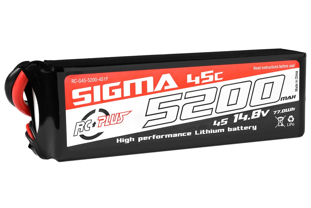 [ RC-G45-5200-4S1P ] RC Plus - Li-Po batterij - Sigma 45C - 5200 mAh - 4S1P - 14.8V - XT-60