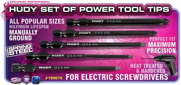 [ HUDY190070 ] Hudy set of power tool tips: allen hex 2.0, 2.5, 3.0 - phillips 4.0,5.8
